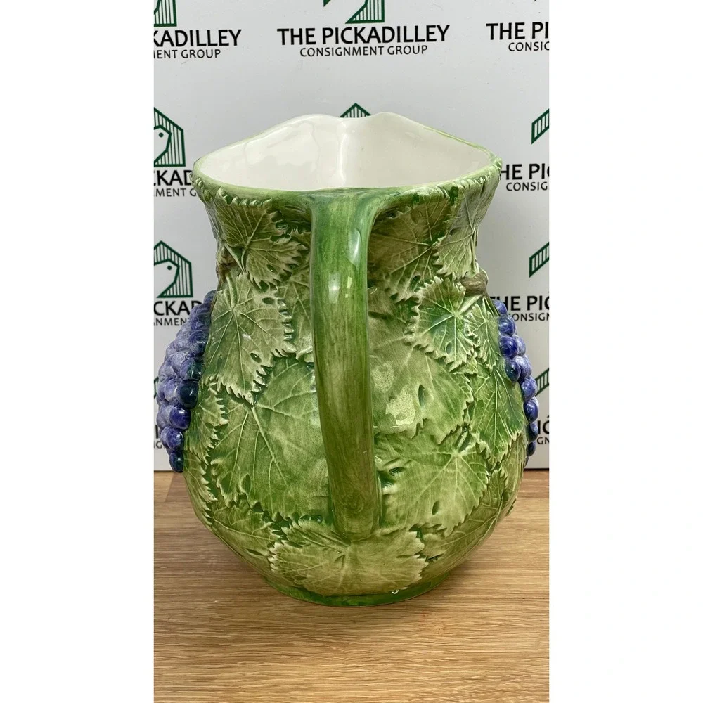 Bassano Italy Ceramic Grape Pitcher Green Purple Embossed Majolica Jug 1804 - Picture 5 of 11